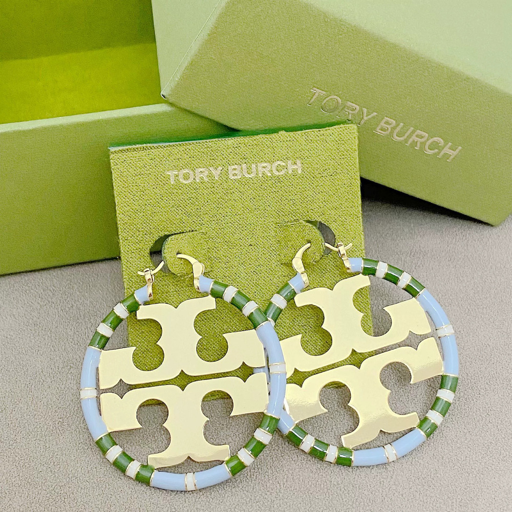 Tory Burch Inlaid Metal Geometric Hollow Letter Earrings